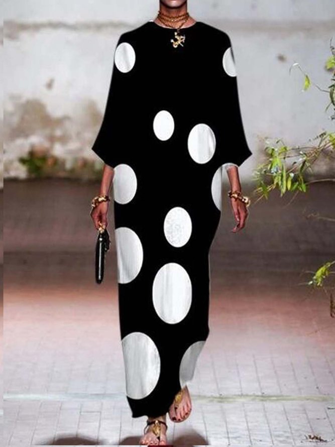 en Mélangé de Coton Pois Polka Manches 3/4 Robes Décontractées