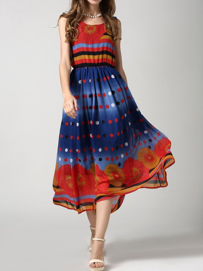 Robe Maxi Décontractée à Manches 3/4 et à Col Rond