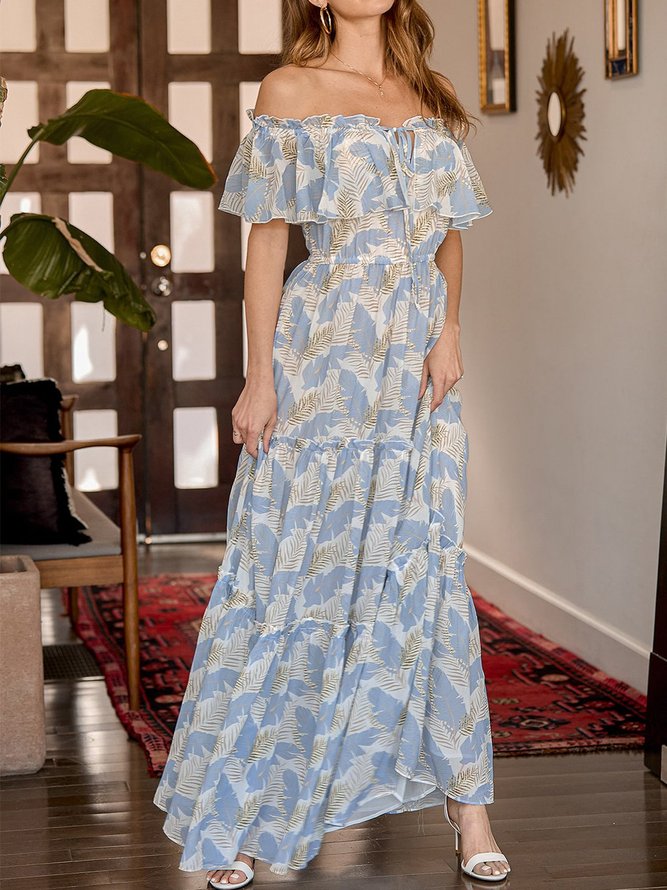 Robe Florale à Épaules Dénudées sur la Plage