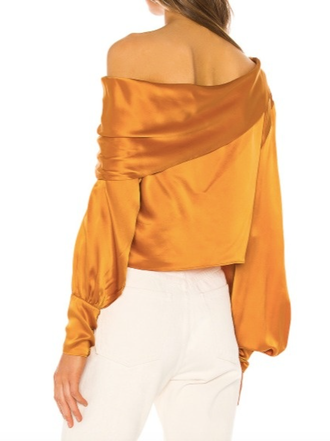 Tops Trapèzes Élégants Asymétriques Simples à Manches Longues en Satin pour le Printemps & l'Automne