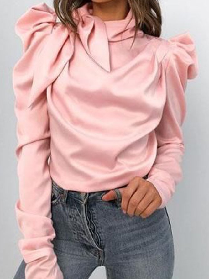 Top Plain de Coupe Régulière à Manche de Chemise et à Col Cravate