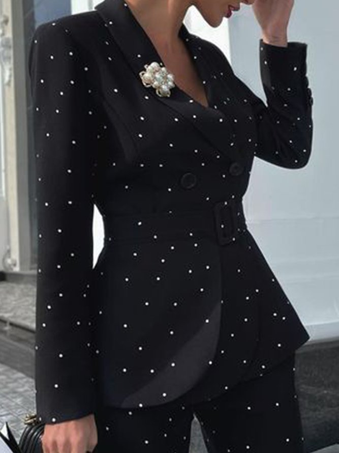 Manteau Élégant à Pois Polka et à Col Revers