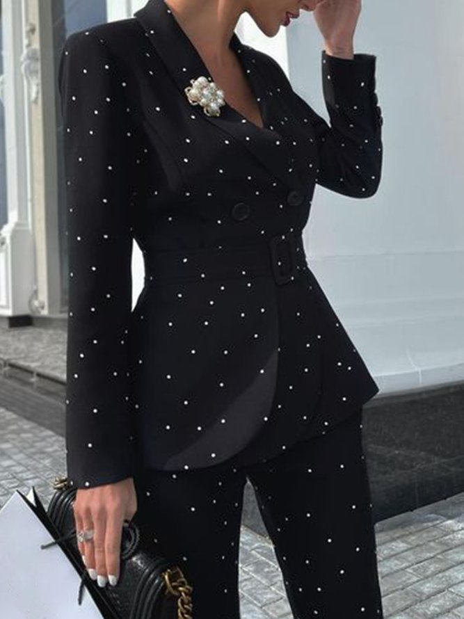 Manteau Élégant à Pois Polka et à Col Revers