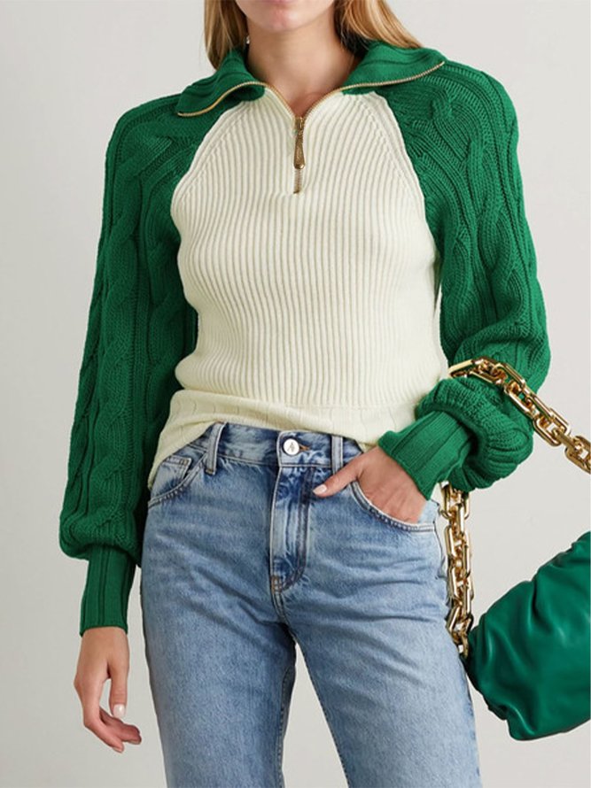 Pull à Manches Longues en Bloc de Couleur