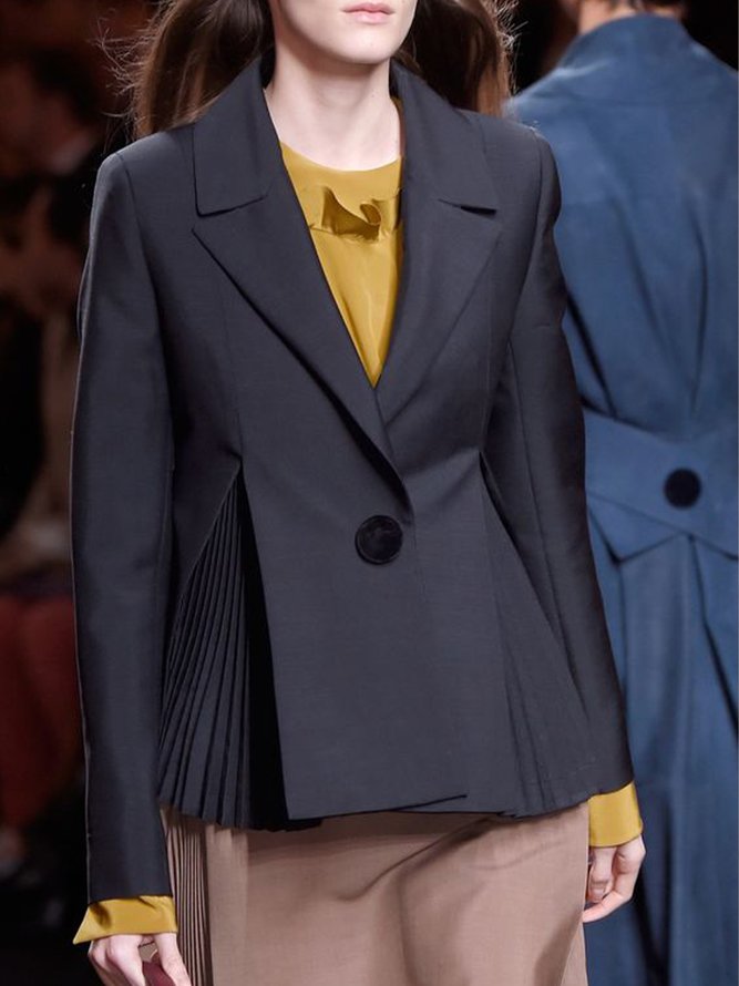Manteau Élégant Mince Unicolore Plissé
