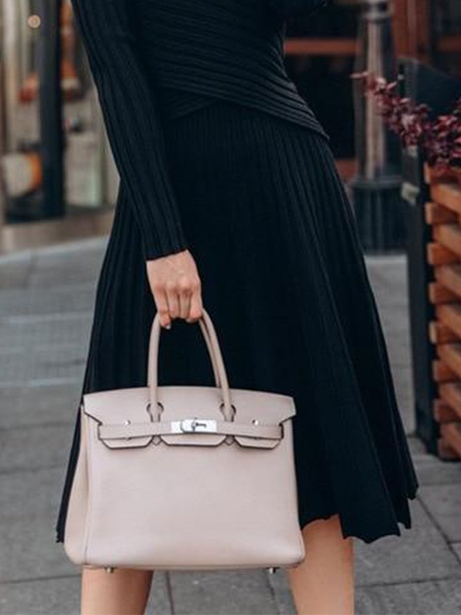 Robe Pull Unicolore à Manches Longues et à Col V
