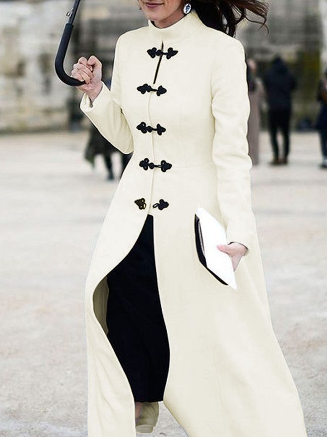 Manteau Plain Rétro à Col Montant