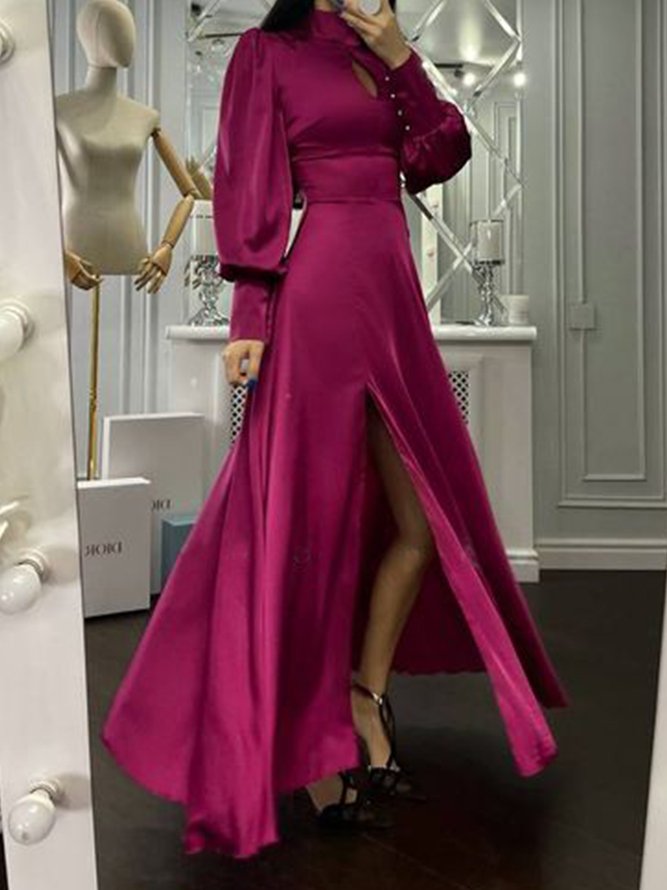 Élégant Fête Satin Col Montant Robe