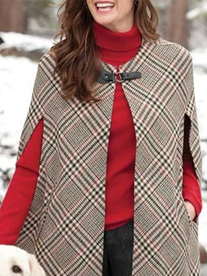 Manteau Élégant à Col Rond et à Carreaux / Plaid
