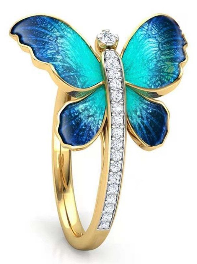Bague Femmes Rétro Automne Papillon Métal Mariage Avec Faux Diamant Avec Faux Diamant Meilleure vente Bague
