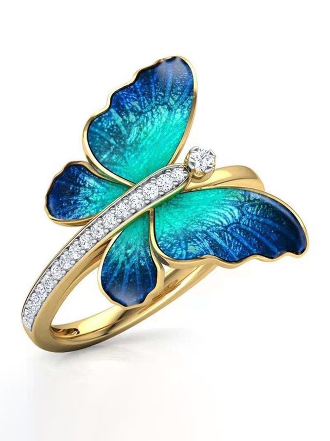 Bague Femmes Rétro Automne Papillon Métal Mariage Avec Faux Diamant Avec Faux Diamant Meilleure vente Bague