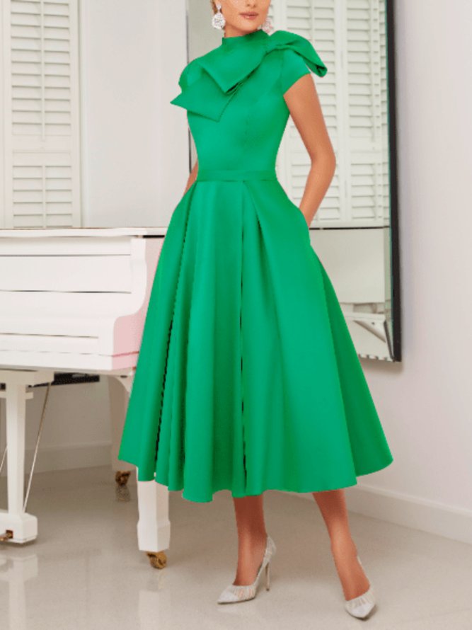 Été Léger Élé Manches Courtes Tissé Légèrement Extensible Robe