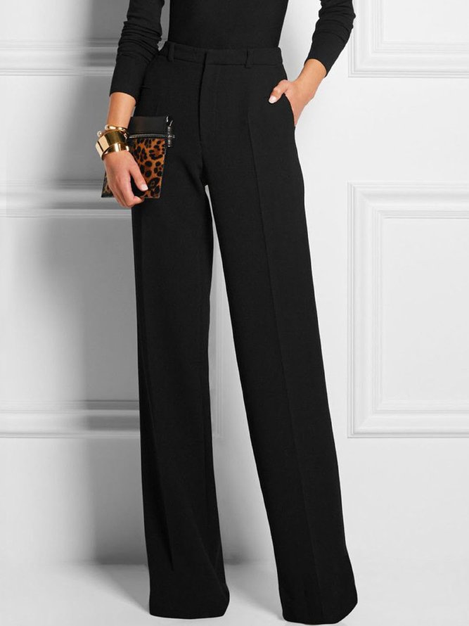 Mode Pantalons Plain Simple Automne Taille Haute Micro-élasticité Coupe Régulière Faire la navette Long Droit pour Femmes
