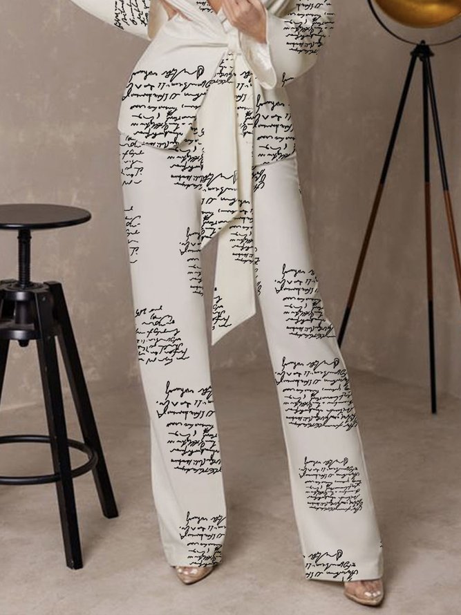 Mode Pantalon Texte Lettres Automne Urbain Fermeture Éclair Taille Haute Longue Sur Mesure H-Line Régulier pour Femme