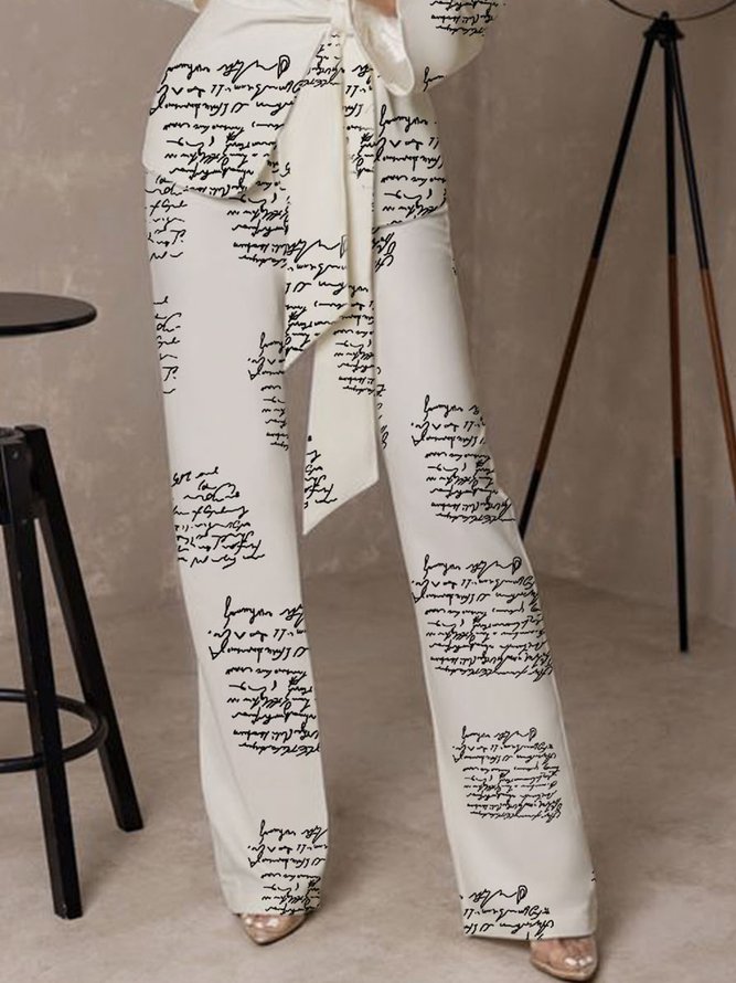 Mode Pantalon Texte Lettres Automne Urbain Fermeture Éclair Taille Haute Longue Sur Mesure H-Line Régulier pour Femme