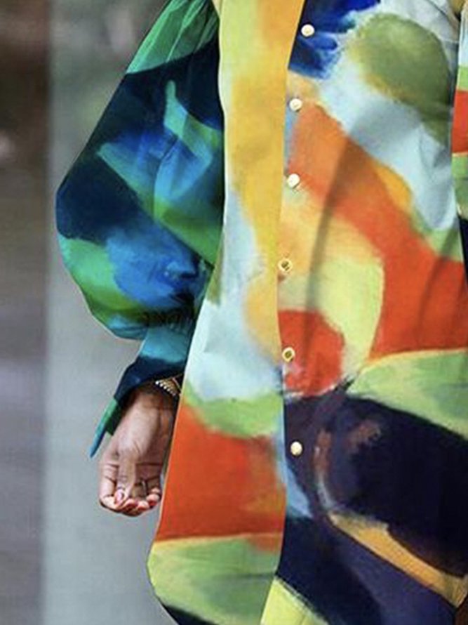 Robes Femme Abstrait Automne Urbain Polyester Pas d'élasticité Quotidien Coupe régulière Manches longues Col de chemise