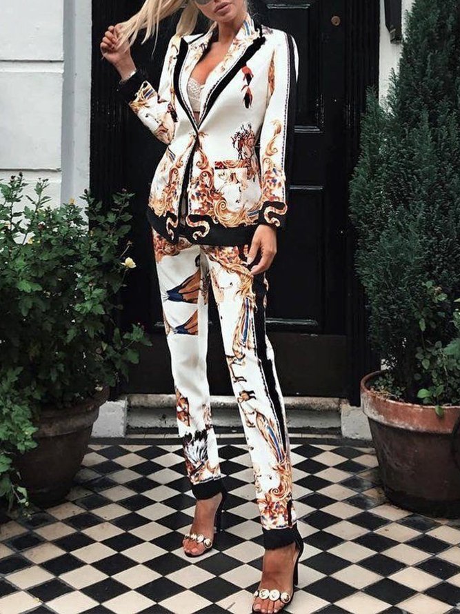 Pantalon de mode abstrait automne urbain polyester taille haute sans élasticité coupe régulière t-line régulier pour les femmes