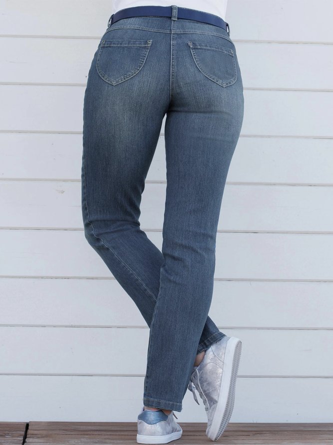 Jeans Femme Casual Plaine Automne Micro-élasticité naturelle Pantalon droit Long H-Line Regular