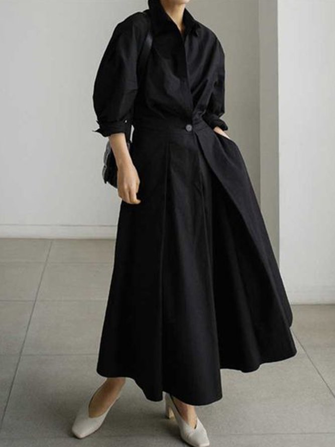 Robes Plain Simple Automne Polyester Regular Fit Navette Midi Trois Quarts Chemise Robe pour Femme
