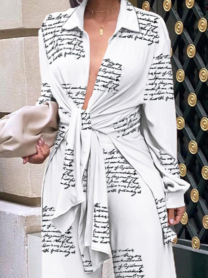 Chemisier Texte Lettres Automne Urbain Pas d'élasticité Quotidien Lâche Régulier Col de Chemise Régulier pour Femme
