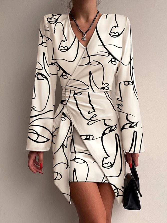 Robes Abstrait Automne Élé Col V Micro-élasticité Déplacement Jupe X-Line Régulier pour Femme