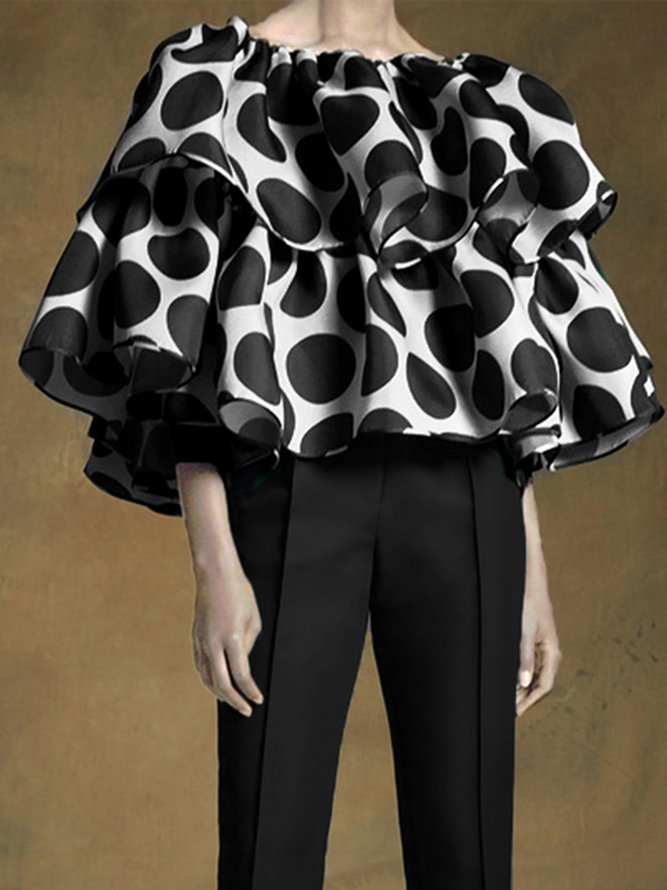 Hauts Femme À Pois L'automne Urbain Polyester Quotidien Ample Trois Quarts Normal H-Line