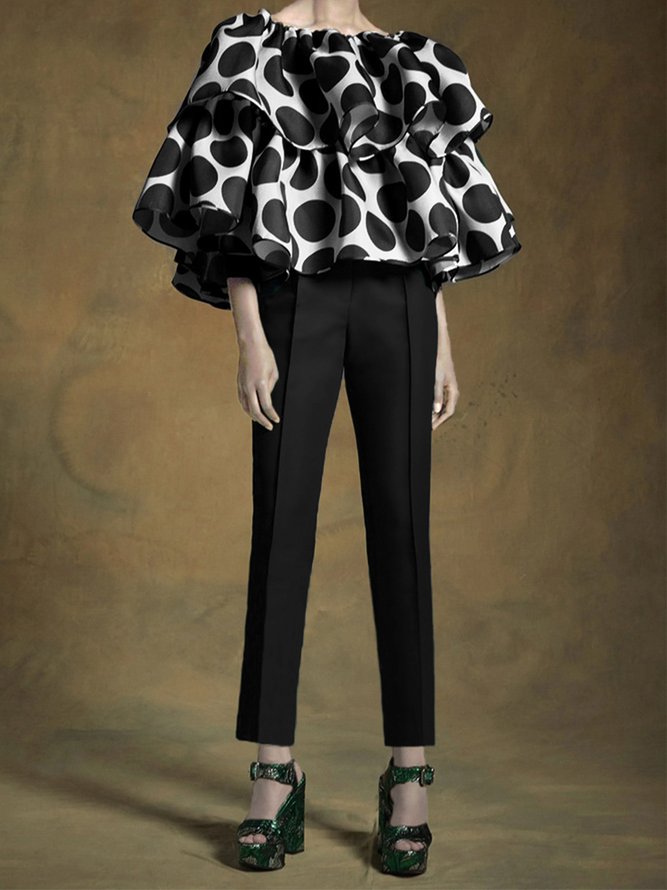 Hauts Femme À Pois L'automne Urbain Polyester Quotidien Ample Trois Quarts Normal H-Line