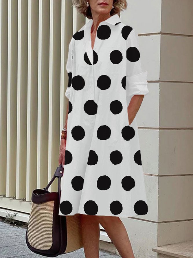 Robes Pois Automne Urbain Polyester Naturel Aucune élasticité Regular Fit Midi Trapèze pour Femme