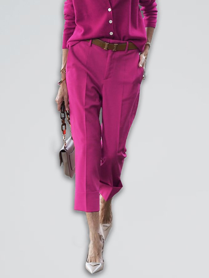 Mode Pantalons Femmes Plaine Simple Automne Polyester Quotidien Coupe régulière Capris Pantalon droit Régulier