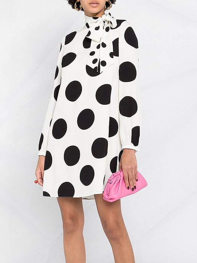 Robes Femme Pois Automne Élé Polyester Lâche Manches Longues H-Line Autres Autres