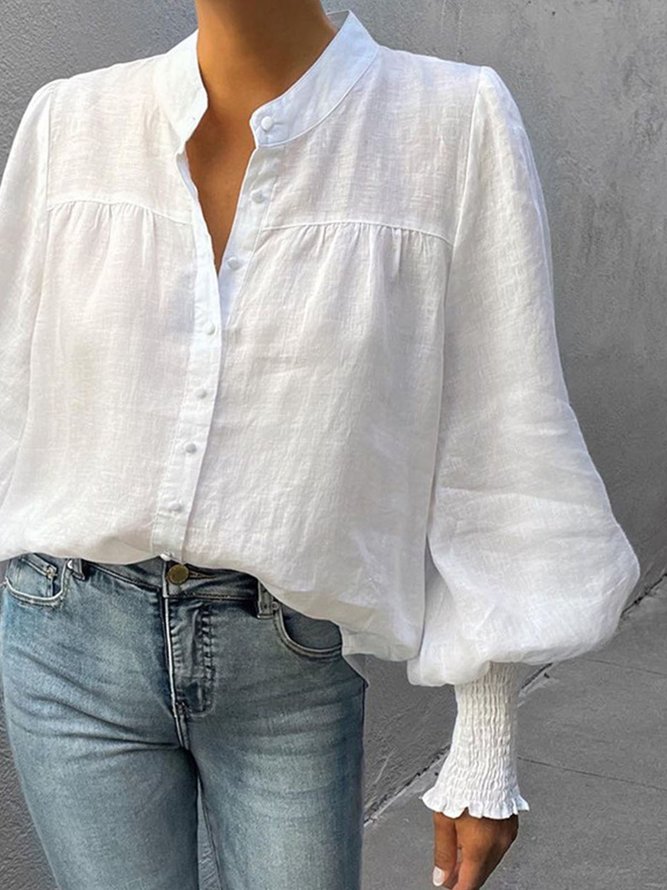 Blouse Plain Automne Urbain Polyester Manchon de Lanterne Faire la navette Manches Longues Régulier Régulier pour Femmes