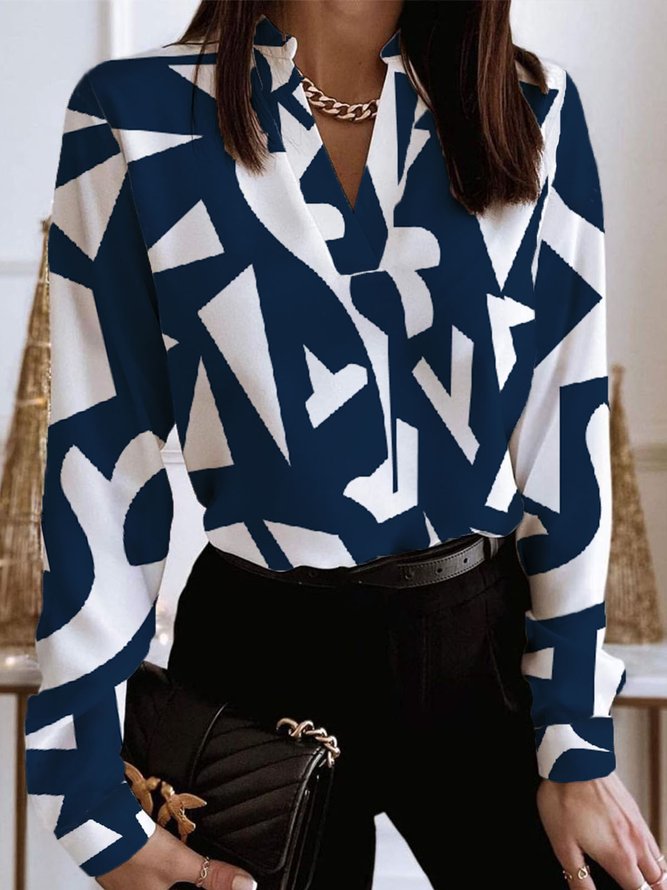 Blouse Géométrique Automne Urbain Micro-élasticité Manches Longues Régulier Droit Régulier Régulier Taille pour Femmes