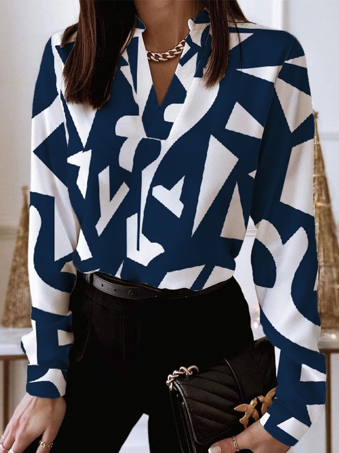 Blouse Géométrique Automne Urbain Micro-élasticité Manches Longues Régulier Droit Régulier Régulier Taille pour Femmes