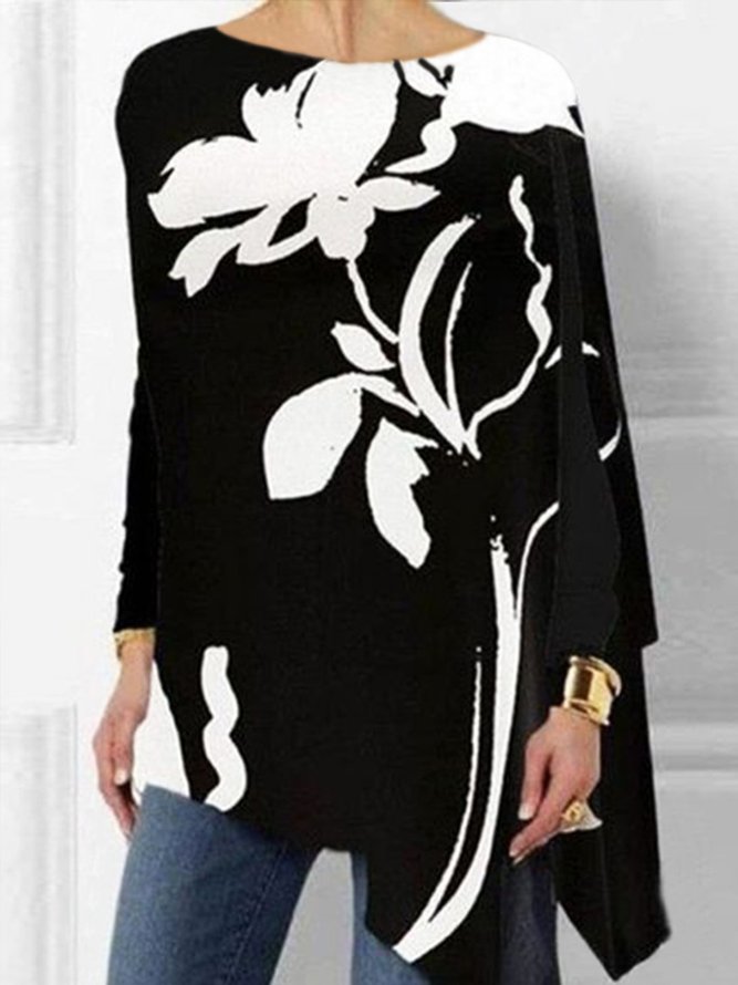 Blouse Femmes Floral Automne Urbain Polyester Micro-élasticité Quotidien Ample Col Rond Régulier