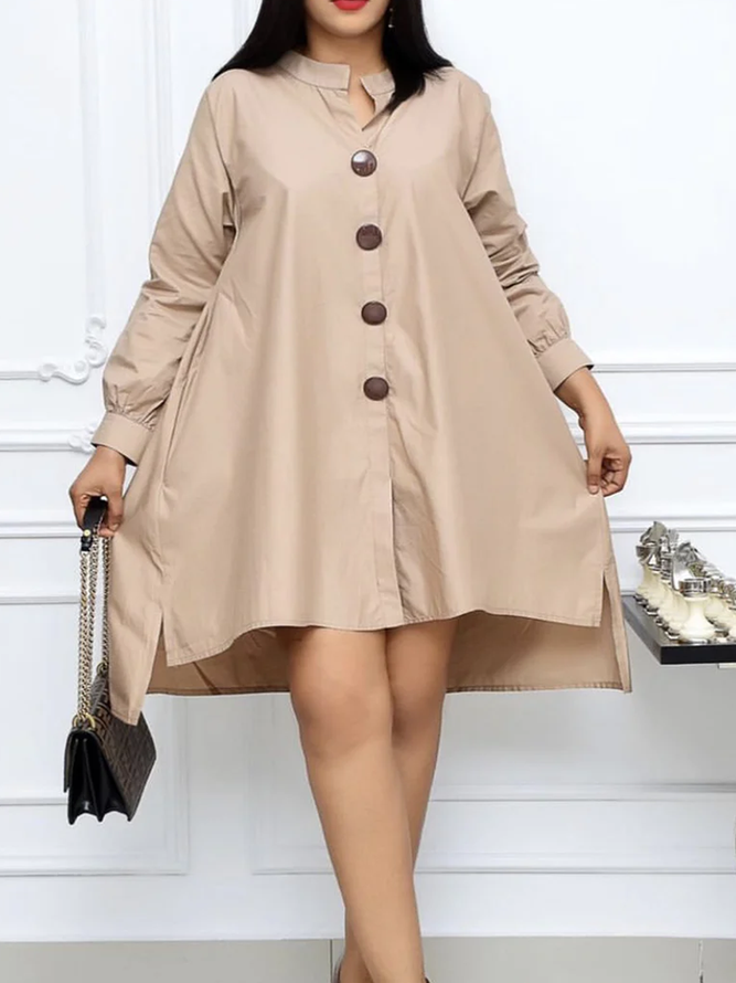 Robes Plain Automne Urbain Polyester Col Montant Non Élasticité Quotidien Ample Trapèze pour Femmes