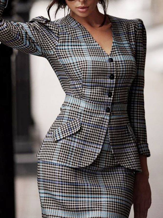 Blouson Femmes Tartan Automne Élégant Naturel Non Élasticité Quotidien Manches Longues Ligne X Régulier Taille