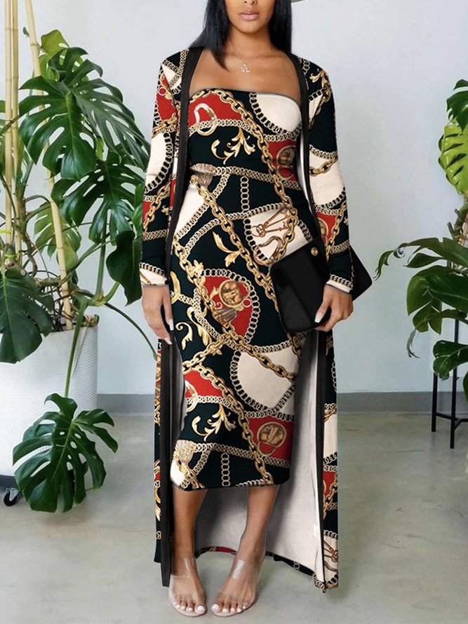 Robes Abstrait Automne Urbain Polyester à Haute Élasticité Serré Mi-longue Sans Manches S-Ligne pour Femmes