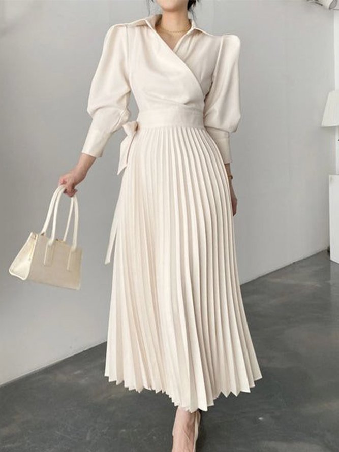 Robes Femmes Plain Automne Élégant Polyester Taille Haute Non Élasticité Ligne X Col de Chemise Régulier Taille