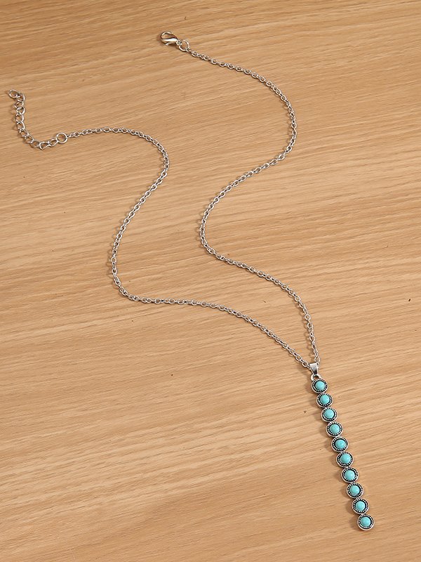 Collier Géométrique Rétro Toutes Les Saisons Métal Quotidien Pierre naturelle Turquoise Meilleure vente Pendentif Collier pour Femmes