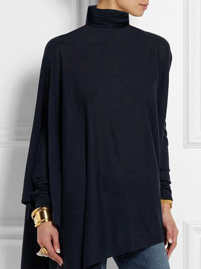 Femmes Plain Simple Automne Polyester Col Roulé Régulier Trapèze Régulier Régulier Taille Tops