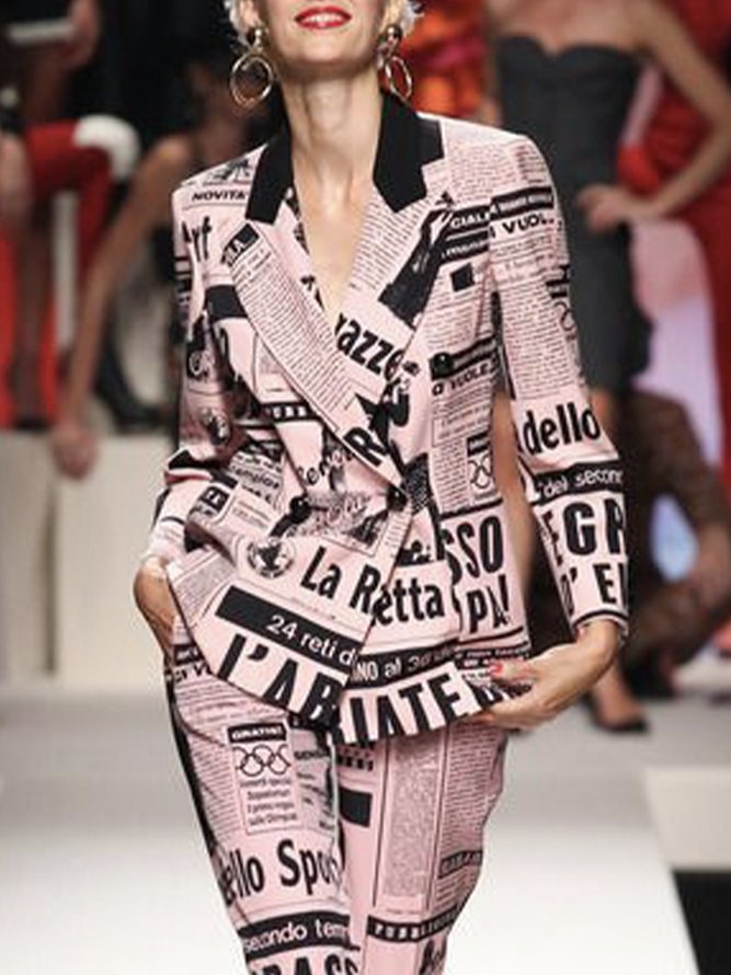 Lettres de texte Automne Urbain Polyester Coupe Régulière Manches Longues à Col Revers Régulier Régulier Taille Blazer pour Femmes