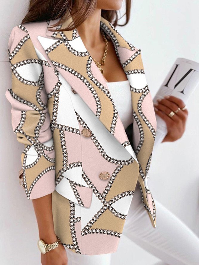 Blazer Bloc de Couleur Automne Urbain Polyester Micro-élasticité Coupe Régulière Manches Longues Ligne X Régulier pour Femmes