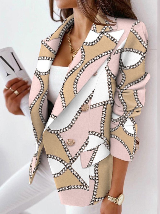 Blazer Bloc de Couleur Automne Urbain Polyester Micro-élasticité Coupe Régulière Manches Longues Ligne X Régulier pour Femmes
