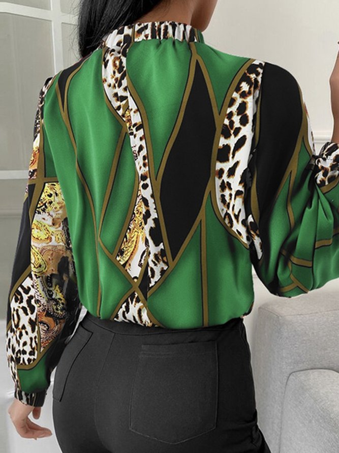 Motif Léopard Automne Urbain Non Élasticité Quotidien Col Rond Régulier Droit Régulier Blouse pour Femmes