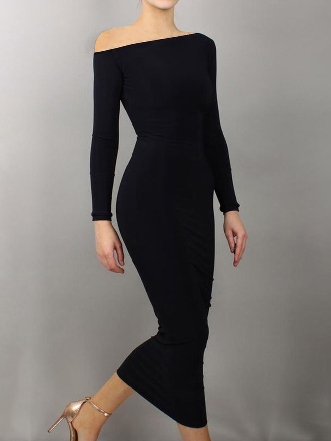 Robes Femmes Plain Simple Automne Quotidien Mi-longue Manches Longues Robe t-shirt Droit Régulier