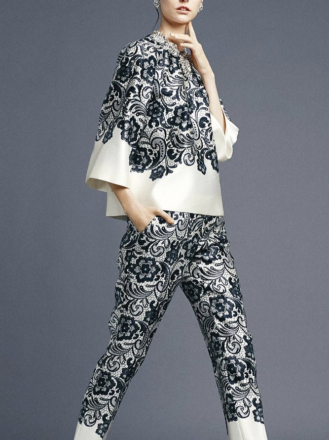 Blouse Floral Automne Élégant Polyester Aucune élasticité Ample Manches 3/4 Régulier Régulier pour Femmes
