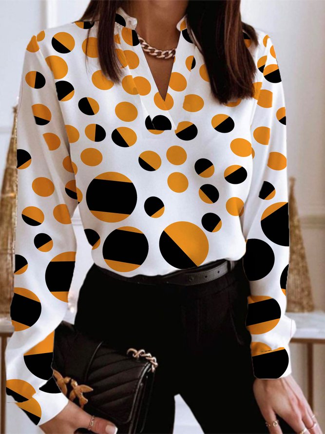 Tops Pois Polka Automne Urbain Col V Quotidien Pull-over Régulier Droit Régulier pour Femmes