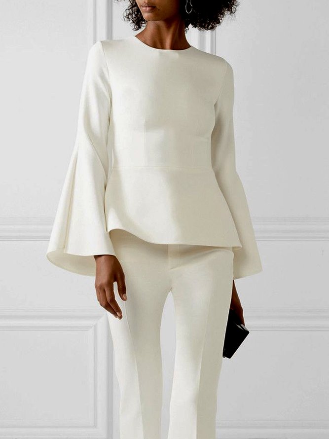 Blouse Plain Simple Automne Polyester Aucune élasticité Coupe Régulière Manches Longues Col Rond Régulier pour Femmes