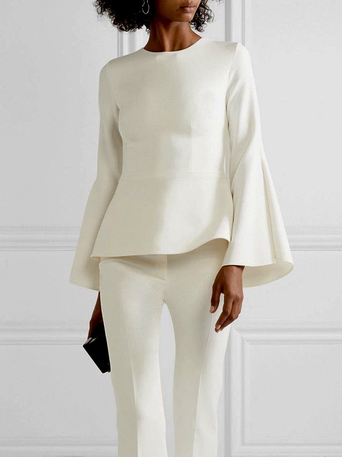 Blouse Plain Simple Automne Polyester Aucune élasticité Coupe Régulière Manches Longues Col Rond Régulier pour Femmes