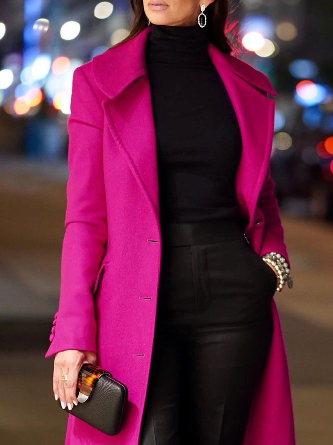 Pardessus Femmes Plain Automne Urbain Polyester Naturel Coupe Régulière Faire la navette à Col Revers Droit